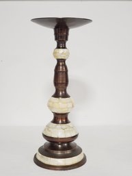 Single Made In India Tall Bronzed Metal With MOP Inlay Candlestick Holder