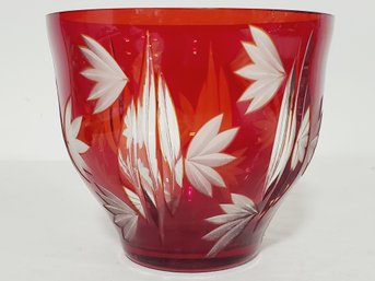 Lovely Red Cut To Clear Art Glass Crystal Bowl