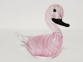 Vintage Murano Blown Art Glass Pink Swirl & Clear Glass Swan Figurine