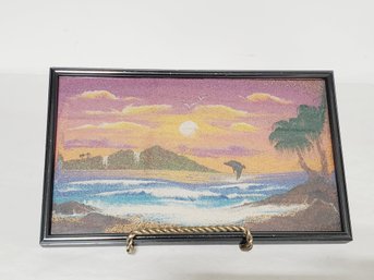 Vintage Framed Encapsulated Sand Art Beach Landscape