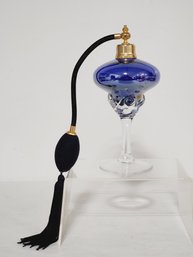 Vintage Cobalt Blue & Clear Blown Art Glass Perfume Bottle