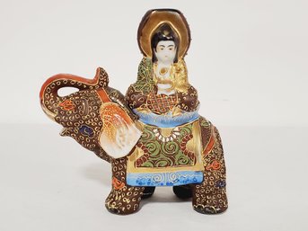 Vintage Moriyama Mori-machi Satsuma Elephant & Goddess Rider Porcelain Painted Figurine
