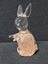 Adorable Vintage Murano Clear & Pink Blown Art Glass Bunny Rabbit Figurine