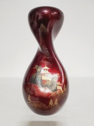 Japan Art Pottery Burgundy Enameled & Inlaid Vase Sake Bottle