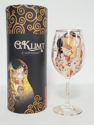 Gustav Klimt Wine Glass 'The Kiss' Carmani In Tubulara Container