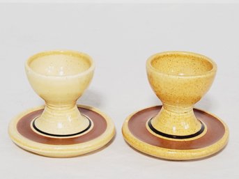 Two Vintage Stangl Mustard Yellow & Brown Pottery Egg Cups