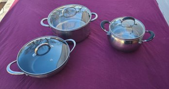 3 Pots All With Glass Lids, Good Used Condition