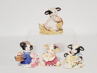 Four 1990s Enesco Mary Reyners Mary's Moo Moos Resin Figurines - Signed & Numbered