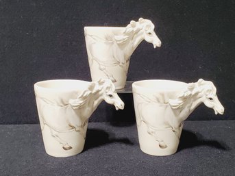 Trio Blue Witch Ceramics 3D Horse Equestrian Mugs