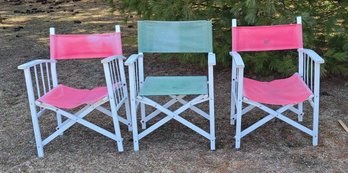 3 Folding Camp Chairs, Metal Frame And Canvas