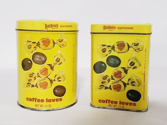 Two Vintage Barton Coffee Lovers Bright Yellow Candy Tins