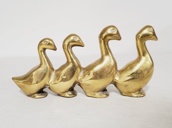 Vintage Solid Brass Four Waddling Ducks Geese Figurine