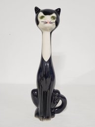 Tall Vintage MCM Kitcschy Black & White Ceramic Cat Figurine