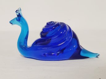 Adorable Cobalt Blue Hand Blown Art Glass Snail Figurine