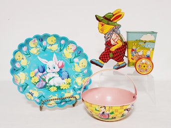 Vintage Easter Toy, Basket & Bowl Assortment - Including J. Chein Tin Toy & Basket