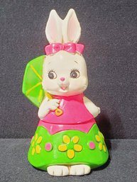 Vintage Made In Japan Two Piece Neon Painted Bunny Rabbit Cookie Jar