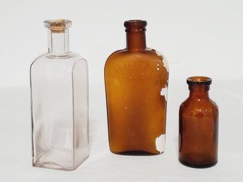 Three Vintage / Antique Pharmaceutical Glass Bottles - Dug Up In NYC - Including Lysol Bottle
