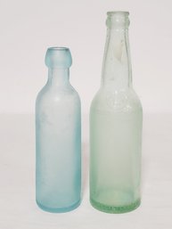 Two Antique Bottles - Liebermann Breweries & ED Embossed Aqua Tumbled Bottles - Dug Up In NYC