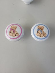Ceramic Knobs With Teddy Bears For Baby Furniture (blue And Pink) (41729)