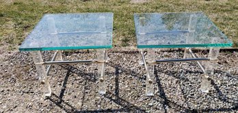 Pair Of MCM Glass Tables With Lucite? And Metal Legs