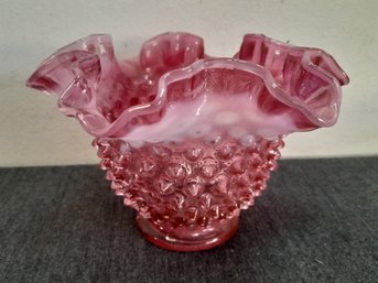 Pink And White Fenton Ribbon Vase