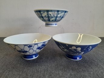 Mixed Blue And White Bowl Lot Of 3