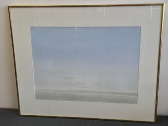 Signed Water Color Of Skyline With Clouds