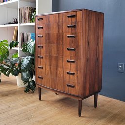 Exquisite Kai Christensen Style Danish Rosewood 7 Drawer Tall Chest