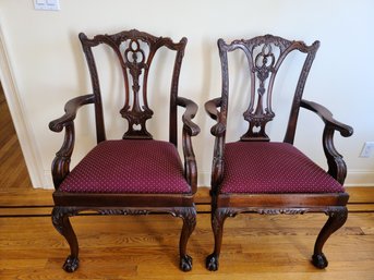 Pair Of Antique Chippendale Style Mahogany Dining Room Chairs