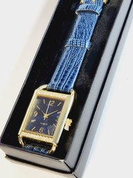 NEW Blue Quartz Watch In Orig.  Box Blue Faux Croc Skin Strap