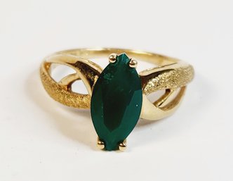 10k Yellow Gold Marquise Cut Green Jadeite Stone Ring