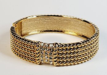 Gold Tone Vintage Thick  Hinged  Bangle Bracelet