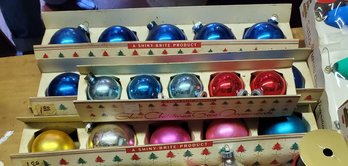 Vintage Lot Of Christmas Decorations Shiny Brite, Satin Sheen, 4 Glass Ornaments & Ribbon