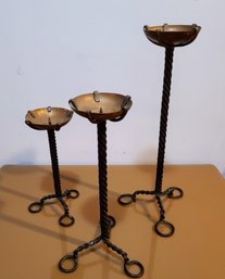 Trio Of Metal Candleholders