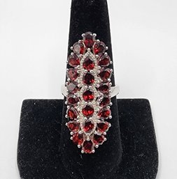 Red Garnet, Rhodium Over Sterling Elongated Ring