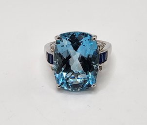 Sky Blue Topaz, Lab Blue Spinel, Lab White Sapphire, Rhodium Over Sterling Ring