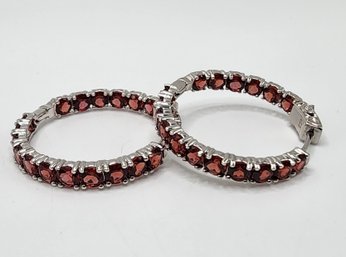 Red Garnet Inside Out Hoop Earrings In Rhodium Over Sterling