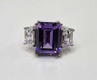 Premium Purple & White CZ, Rhodium Over Sterling Ring