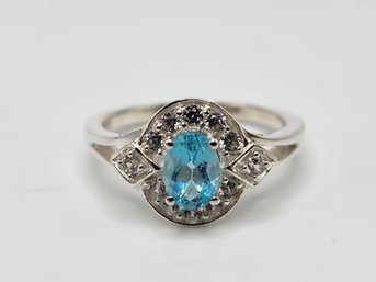 Madagascar Paraiba Apatite, White Zircon Ring In Sterling