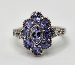 Tanzanite, Zircon Ring In Platinum Over Sterling