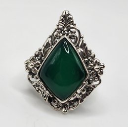 Bali, Green Onyx Ring In Sterling Silver