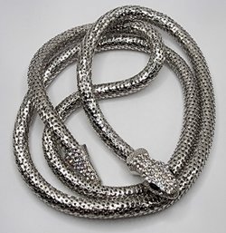 White Austrian Crystal & Resin Snake Necklace In Silvertone