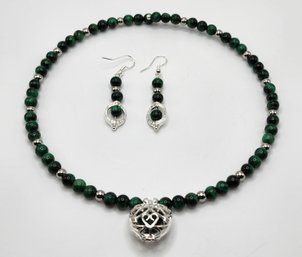 Hand Crafted Green Tigers Eye Choker & Earrings