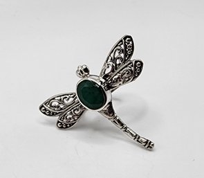 Bali, Emerald Dragonfly Ring In Sterling Silver