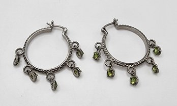 Peridot Chandelier Hoop Earrings In Stainless Steel