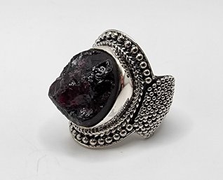 Bali, Rough Cut Rhodolite Garnet Ring In Sterling