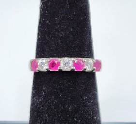 Premium Ruby & Moissanite Band Ring In Platinum Over Sterling