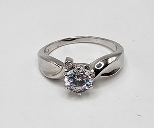 Premium CZ, Dillenium Cut With 100 Facets, Rhodium Over Sterling Ring