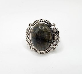 Grey Labradorite, Rhodium Over Sterling Ring