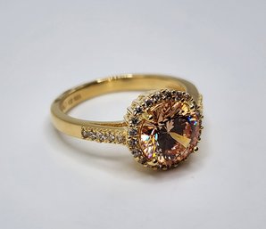 Dillenium Cut Champagne & White Diamond Simulant, 18k Yellow Gold Over Sterling Ring